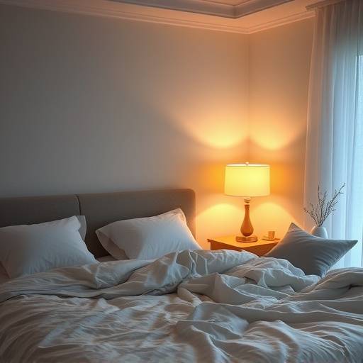 A relaxing bedroom with soft lighting and comfortable bedding